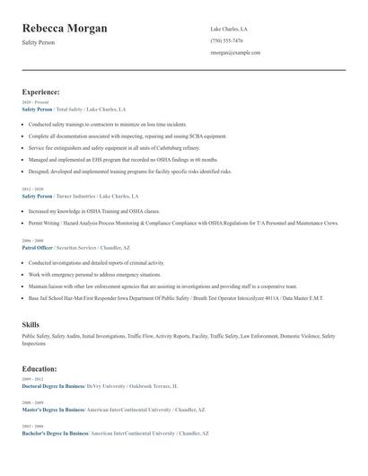 Safety Person Resume