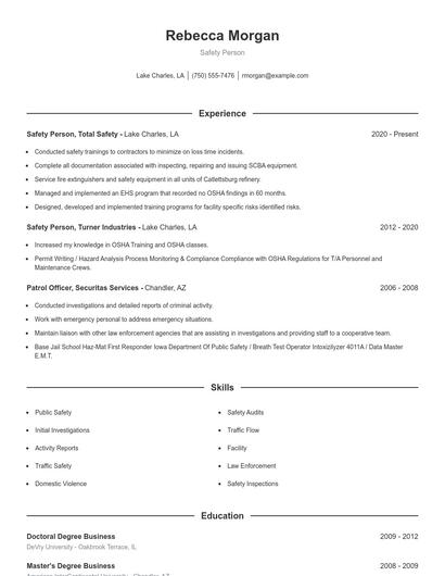 Safety Person Resume