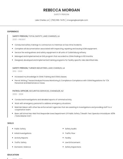 Safety Person Resume
