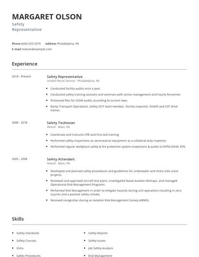 Safety Representative Resume