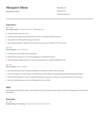 Safety Representative Resume