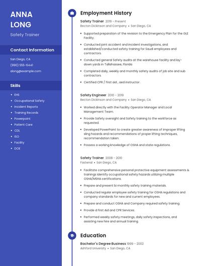Safety Trainer Resume