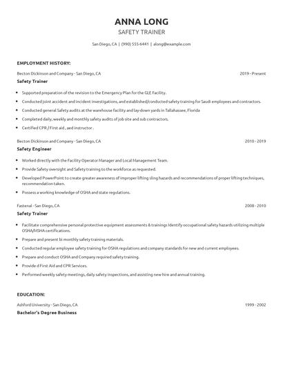Safety Trainer Resume