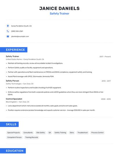 Safety Trainer Resume