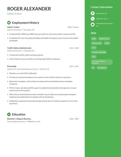 Safety Trainer Resume