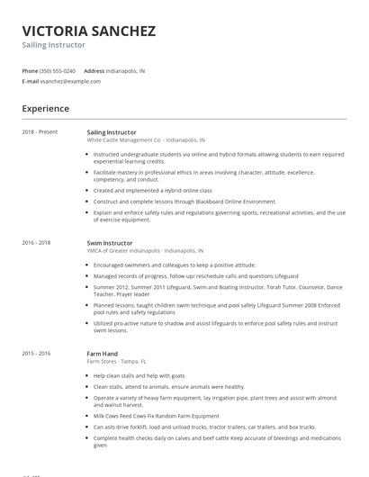 Sailing Instructor Resume