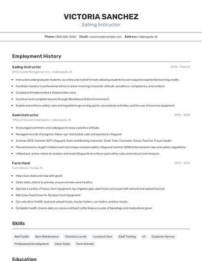 Sailing Instructor Resume