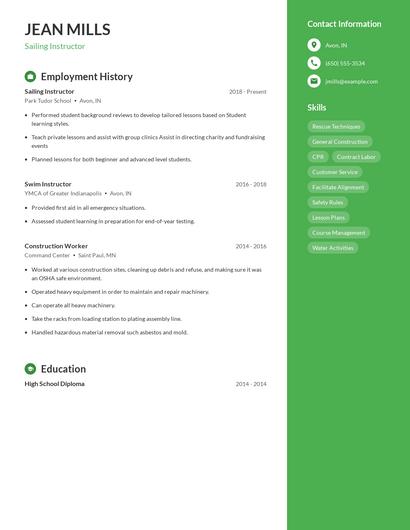 Sailing Instructor Resume