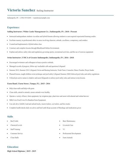 Sailing Instructor Resume