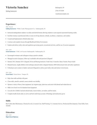 Sailing Instructor Resume