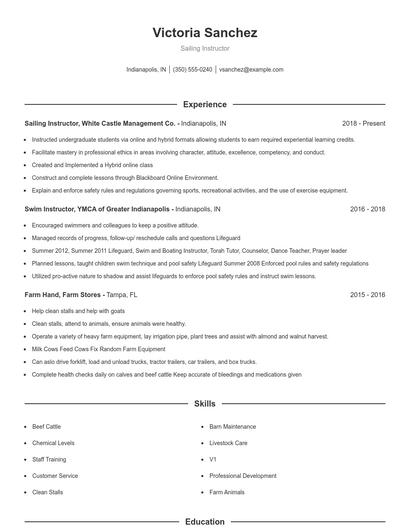 Sailing Instructor Resume