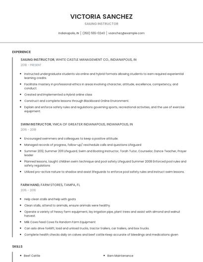 Sailing Instructor Resume