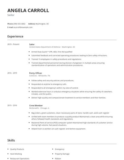 Sailor Resume