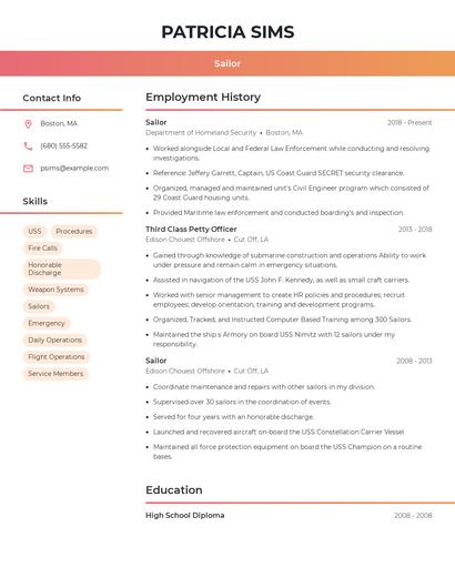 Sailor Resume