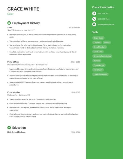 Sailor Resume