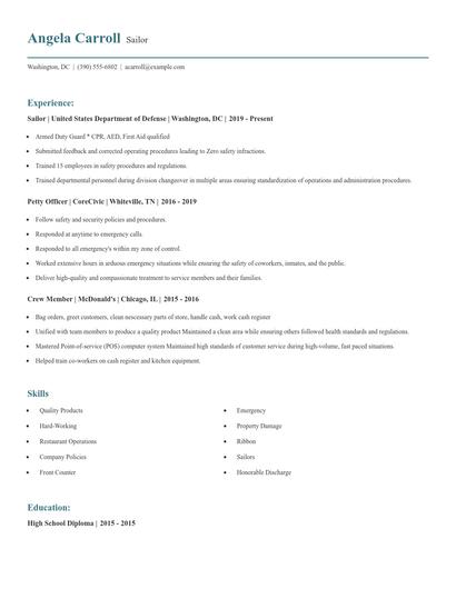 Sailor Resume