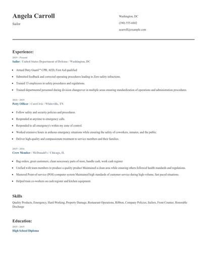 Sailor Resume