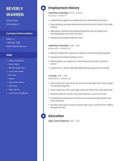 Salad Bar Attendant Resume
