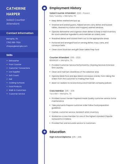 Salad Counter Attendant Resume