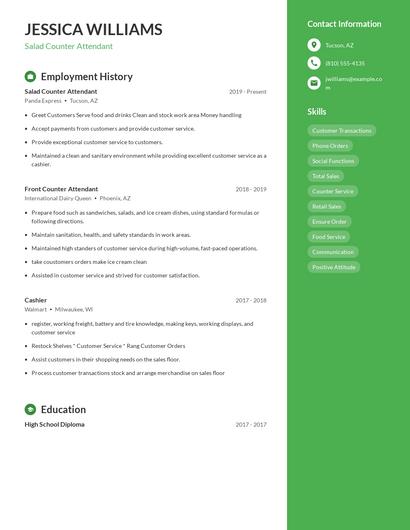 Salad Counter Attendant Resume