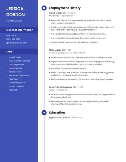 Salad Maker Resume