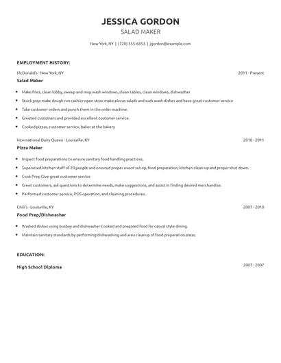 Salad Maker Resume