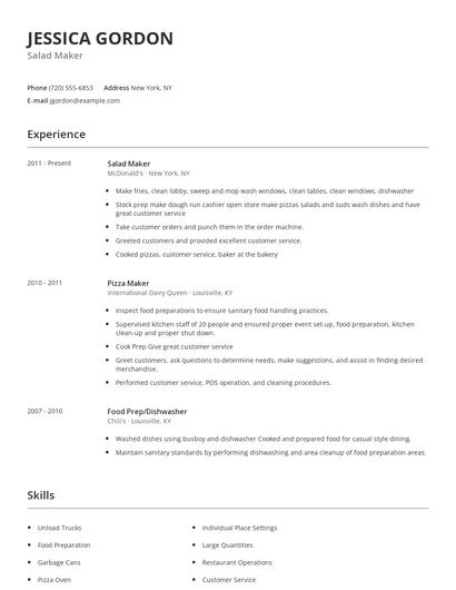 Salad Maker Resume