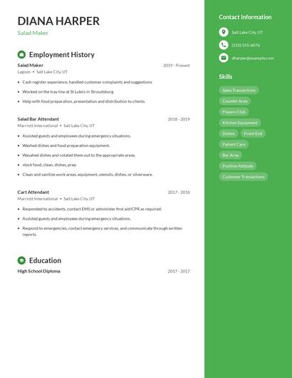 Salad Maker Resume