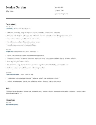 Salad Maker Resume
