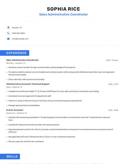 Sales Administrative Coordinator Resume
