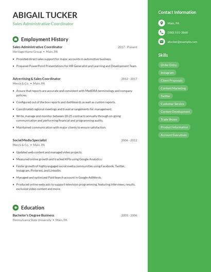 Sales Administrative Coordinator Resume