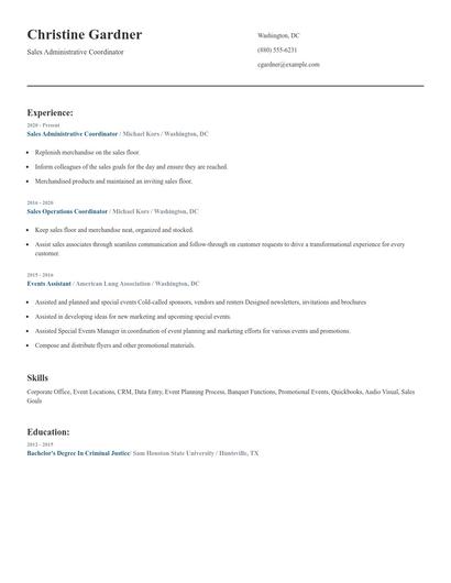 Sales Administrative Coordinator Resume