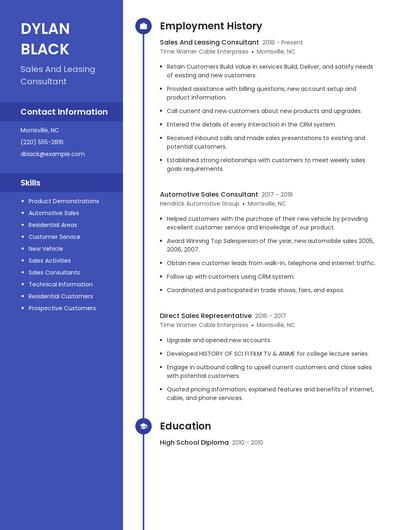 Sales And Leasing Consultant Resume
