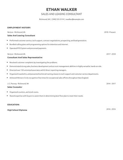 Sales And Leasing Consultant Resume