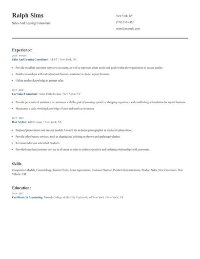 Sales And Leasing Consultant Resume
