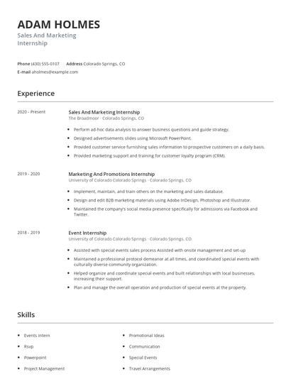 Sales And Marketing Internship Resume
