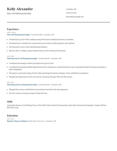 Sales And Marketing Internship Resume