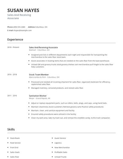 Sales And Receiving Associate Resume