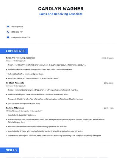 Sales And Receiving Associate Resume
