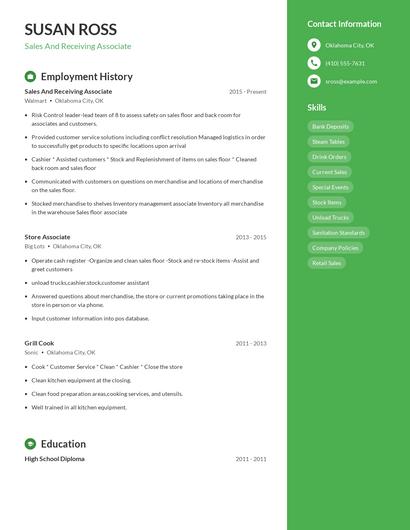 Sales And Receiving Associate Resume