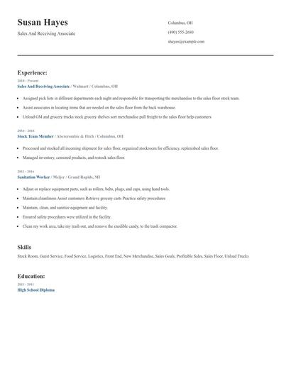 Sales And Receiving Associate Resume