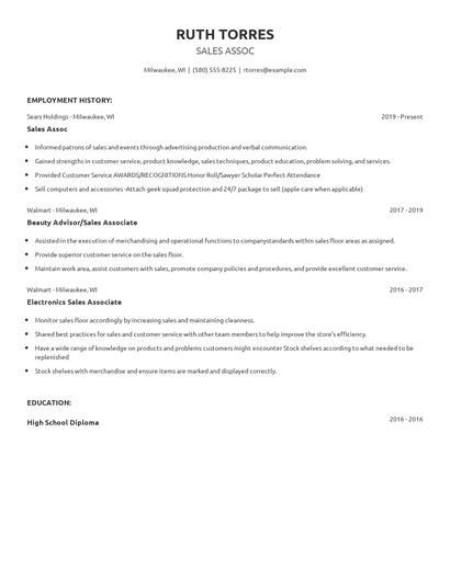 Sales Assoc Resume
