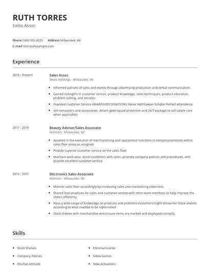 Sales Assoc Resume
