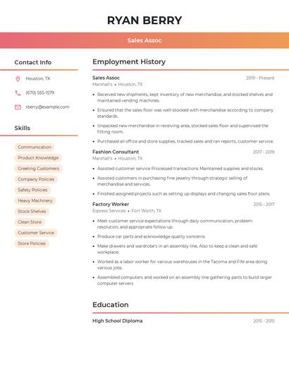 Sales Assoc Resume