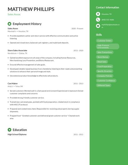 Sales Assoc Resume