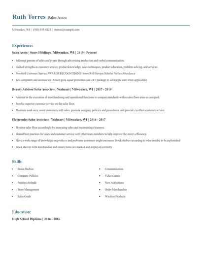 Sales Assoc Resume
