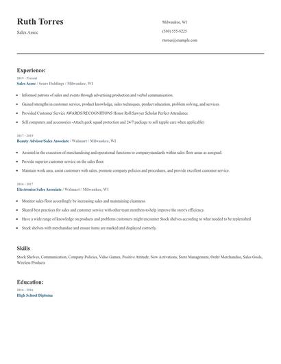 Sales Assoc Resume