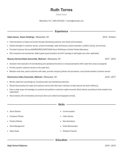 Sales Assoc Resume