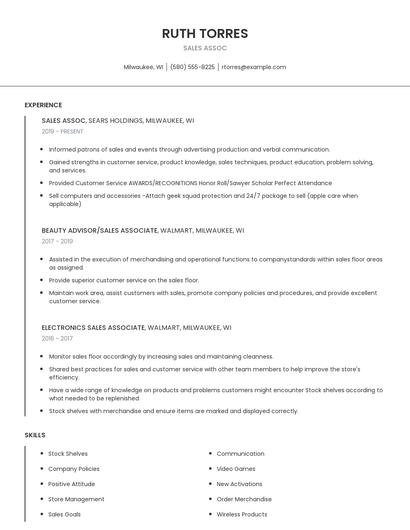 Sales Assoc Resume