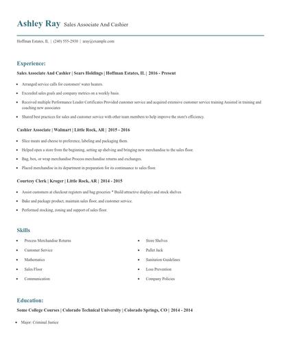 Sales Associate And Cashier Resume